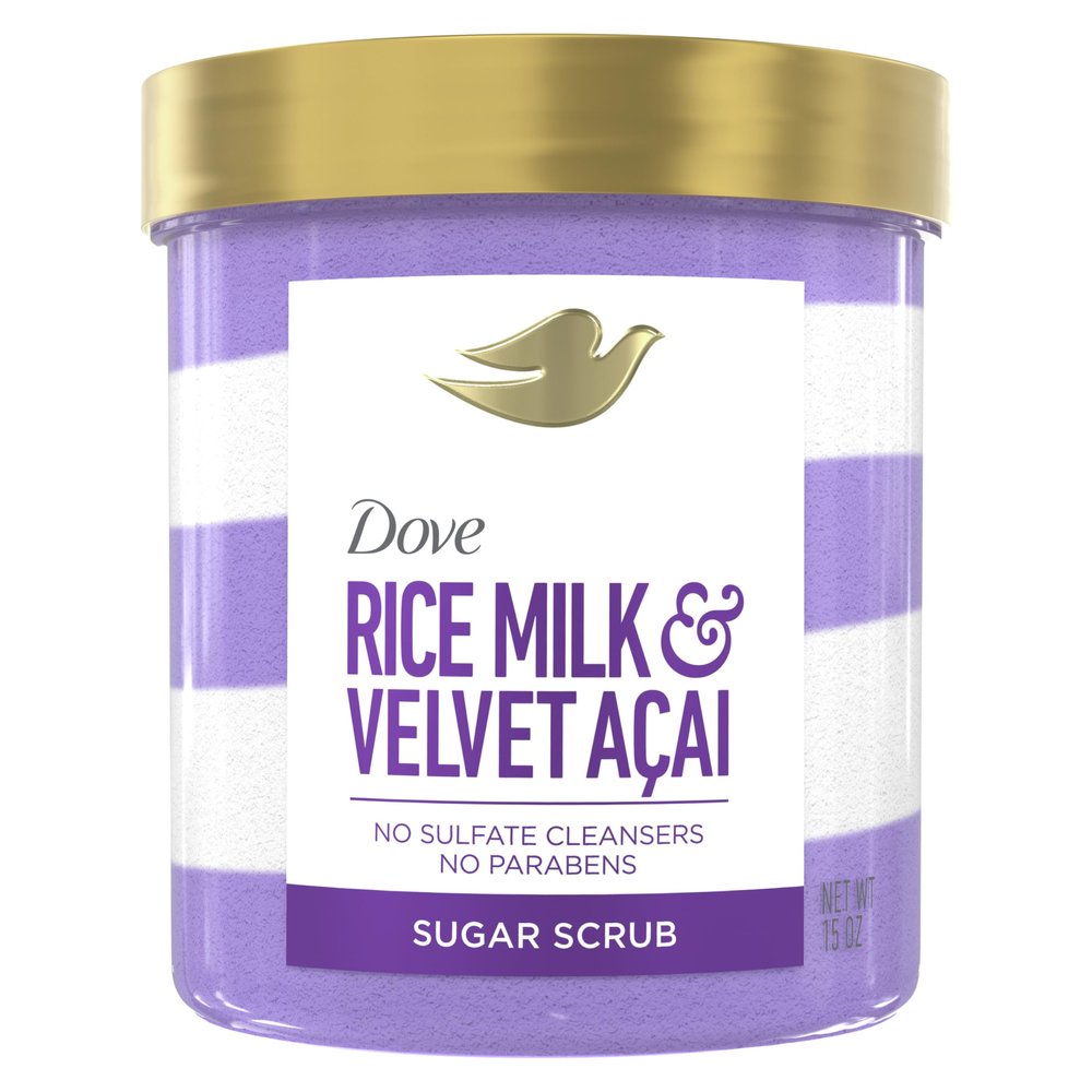 Dove Sugar Body Scrub Velvet Acai & Rice Milk For Exfoliated & 15 OZ