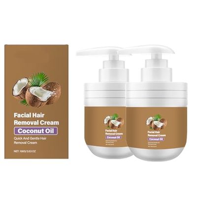 Coconut Oil Facial Hair Removal Cream, Facial Hair Removal Cream, Coconut Depilatory, Gentle Fast Painless Soothing, For Women, For Smooth Skin (2pc)
