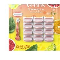 Vennus Comfort Glide Sunny Citrus Women's Razor, Pivoting Head, Gel Bar, No Shave Cream Required, 3 Bladed for Smooth Shave, 1 Handle + 12 Blade Refills
