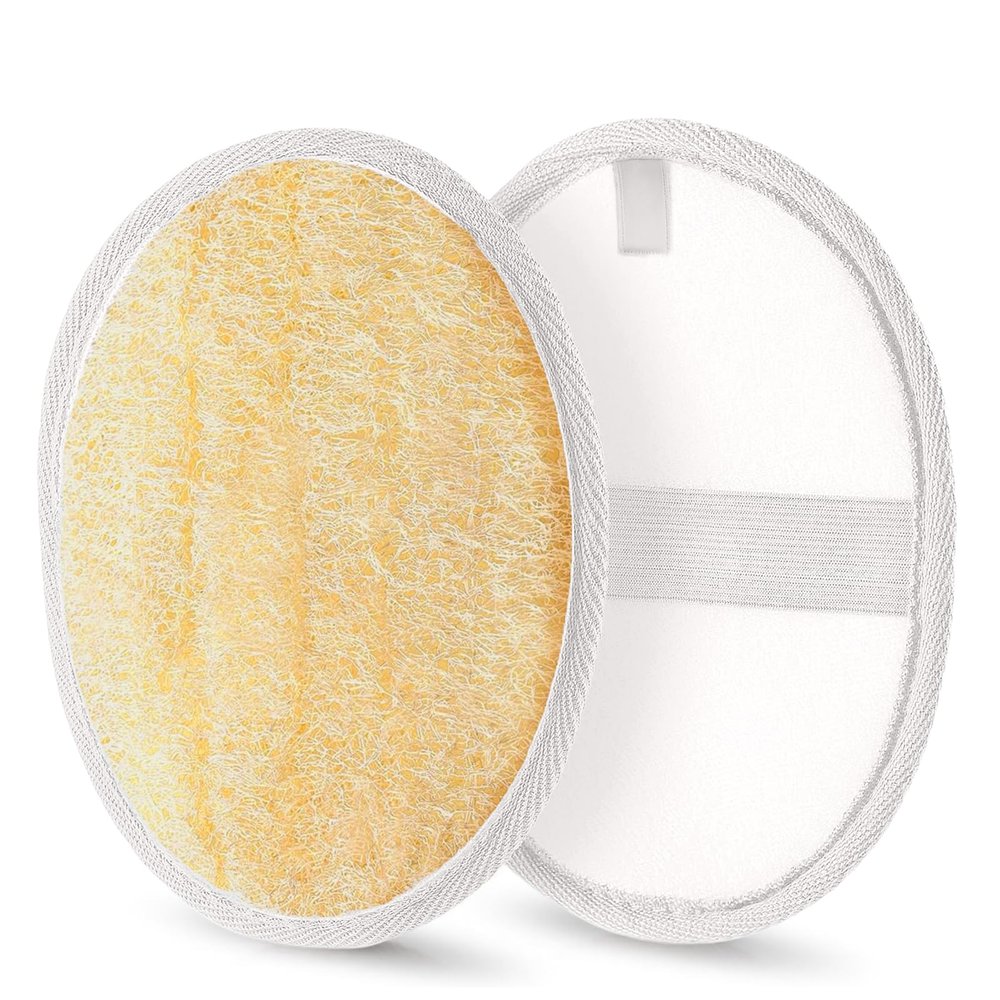 Kuenst Natural Loofah Sponge, Substitute Exfoliating Body Scrubber, Shower Loofah for Women & Men,Made with Eco-Friendly Luffa Bath Sponge, 2 Pack, 5.71in*3.94in, NavajoWhite-Snow