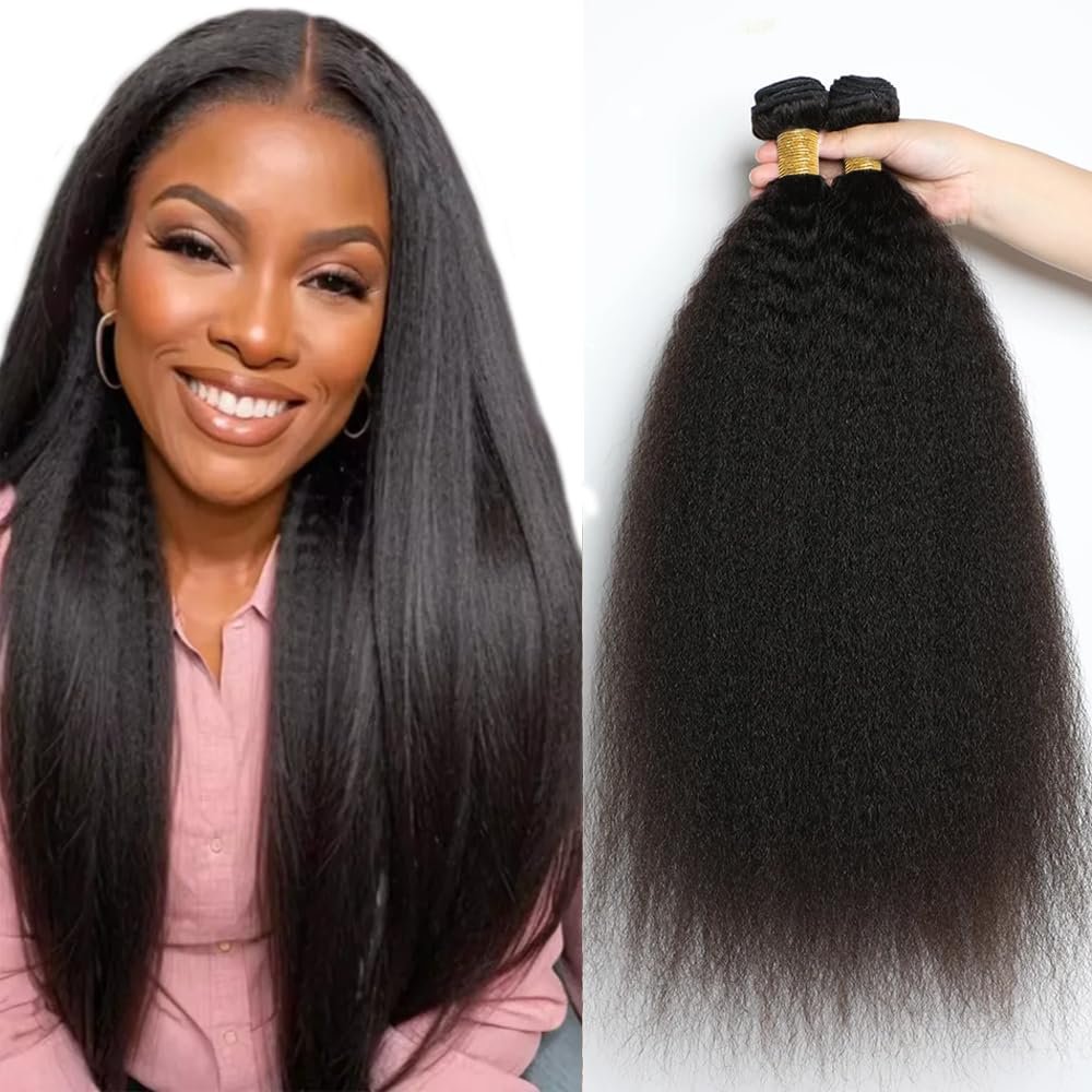 Yaki Straight Human Hair Bundles Kinky Straight Human Hair Bundle 28 28 28 Inch Natural Black Double Weft Brazilian Virgin Remy Hair Extensions Yaki Bundles For Women