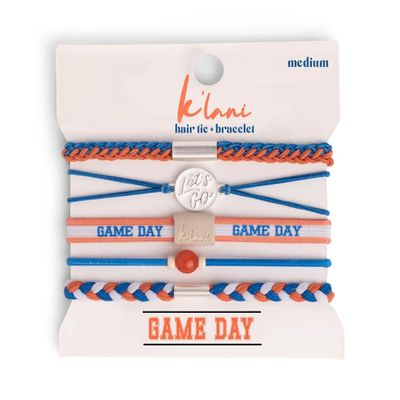 K'lani Game Day Hair Tie Bracelets  5-Pack Stretchy No-Crease Hair Ties & Stylish Bracelets  Team Color Accessory for Hair or Wrist - Blue & Orange, Large