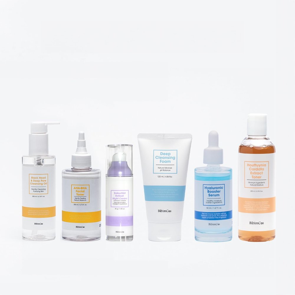 BibimCos Skin Cycling Method Set - skin cycling kit, retinoid night cream, exfoliating toner, hydrating serum, Korean skincare set