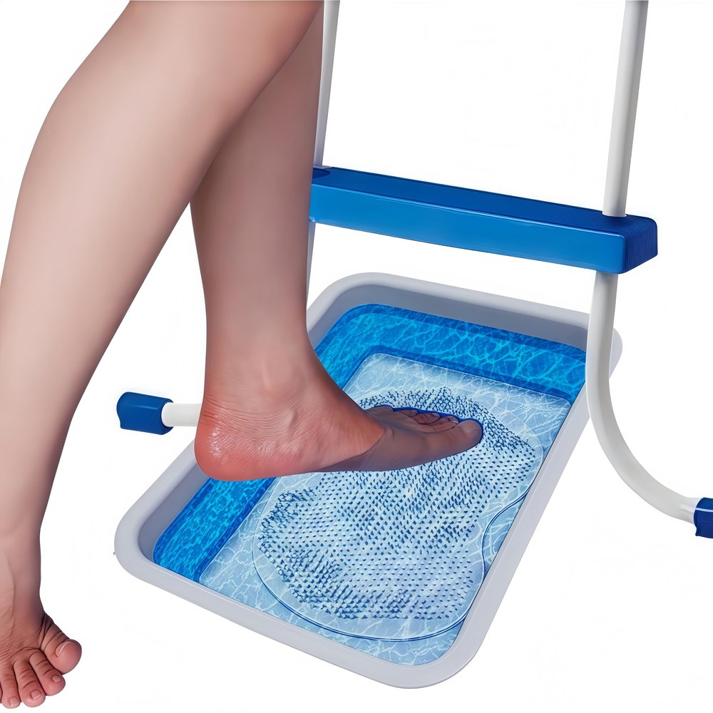 owfccla Pool Foot Washer,Foot Bath Tray for Swimming Pool, Non- Slip Foot Wash Basin for Pool Ladder,Foot Washing Station Outdoor,Keep Out Silt and Dust,Foldable Foot Fath for Beach (with Gray Pad)