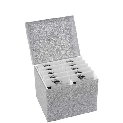 10 Layers Acrylic Eyelash Storage Box,Eyelash Holder Extension Tool,Makeup Organizer False Eyelashes Glue Pallet Holder, Grafting Eye lashes Close-Packed Display with 10 Pallets (Silver)