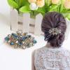 Sppry Luxury Gold-plated Rhinestone Hair Barrette for Women, Large Flower Jewelry Design (Navy) view 2