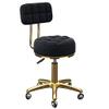 Adjustable Height Round Rolling Stool - Swivel Salon Chair with PU Leather Seat & Back, Titanium Gold Base, 5 Claw Design & Globe Wheels, Perfect for Beauty & Dressing Rooms (White) view 1