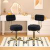 Adjustable Height Round Rolling Stool - Swivel Salon Chair with PU Leather Seat & Back, Titanium Gold Base, 5 Claw Design & Globe Wheels, Perfect for Beauty & Dressing Rooms (White) view 2