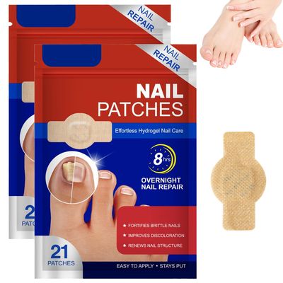 Nail Patches, 8-Hour Overnight Treatment, Fast-Acting Toenail Repair Patches, 21 Patch,for Damaged Nails Foot Nails Repair and Care,Strengthens Brittle Nail (21 Patch*2)