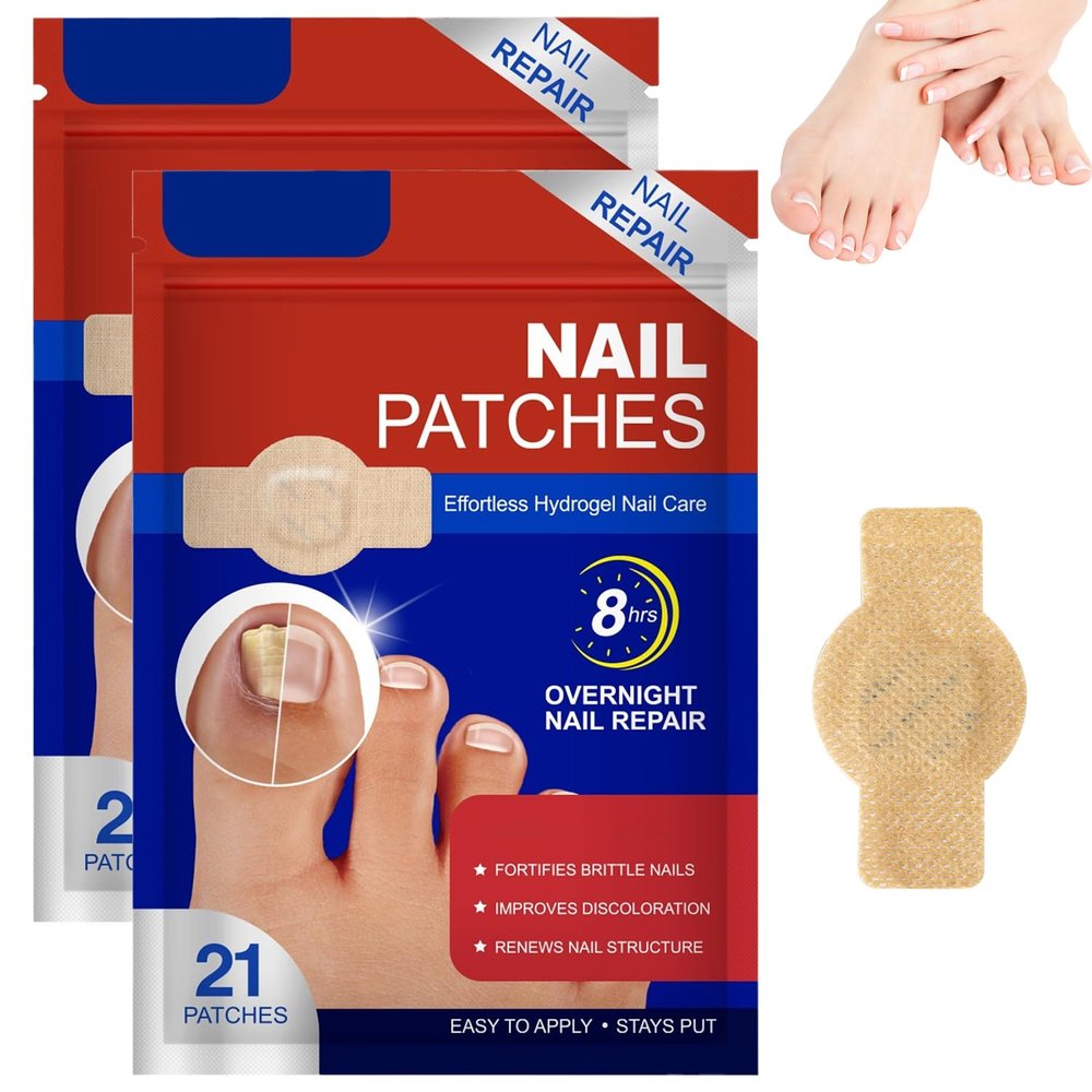 Nail Patches, 8-Hour Overnight Treatment, Fast-Acting Toenail Repair Patches, 21 Patch,for Damaged Nails Foot Nails Repair and Care,Strengthens Brittle Nail (21 Patch*2)