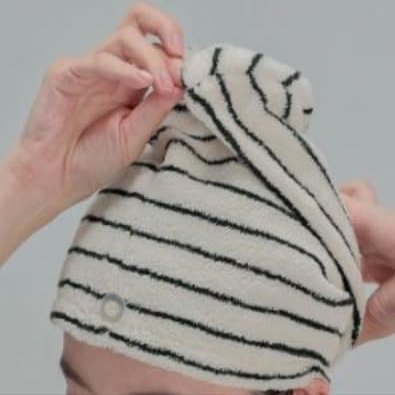 WENSHUO Ink Stripes Hair Towel Wrap-Drying Tool,100% Combed Cotton,Luxury Hair Dry Towels,Super Absorbent with Button Fasten(Pack of 1)