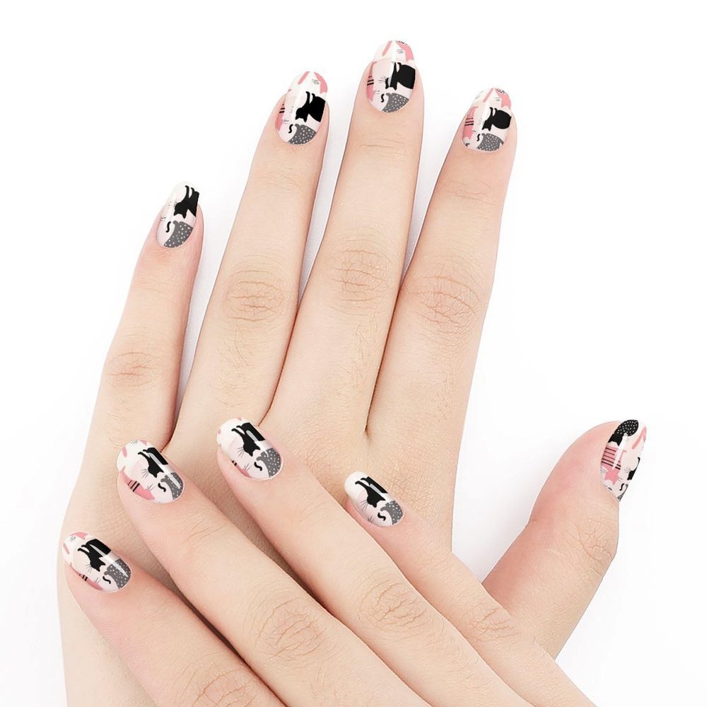 WUXEKZO Cute Cats Nails Art Stickers - Set of 5, Self Adhesive Nail Stickers Wraps Decals Nail Art Decoration Set for Women Girls
