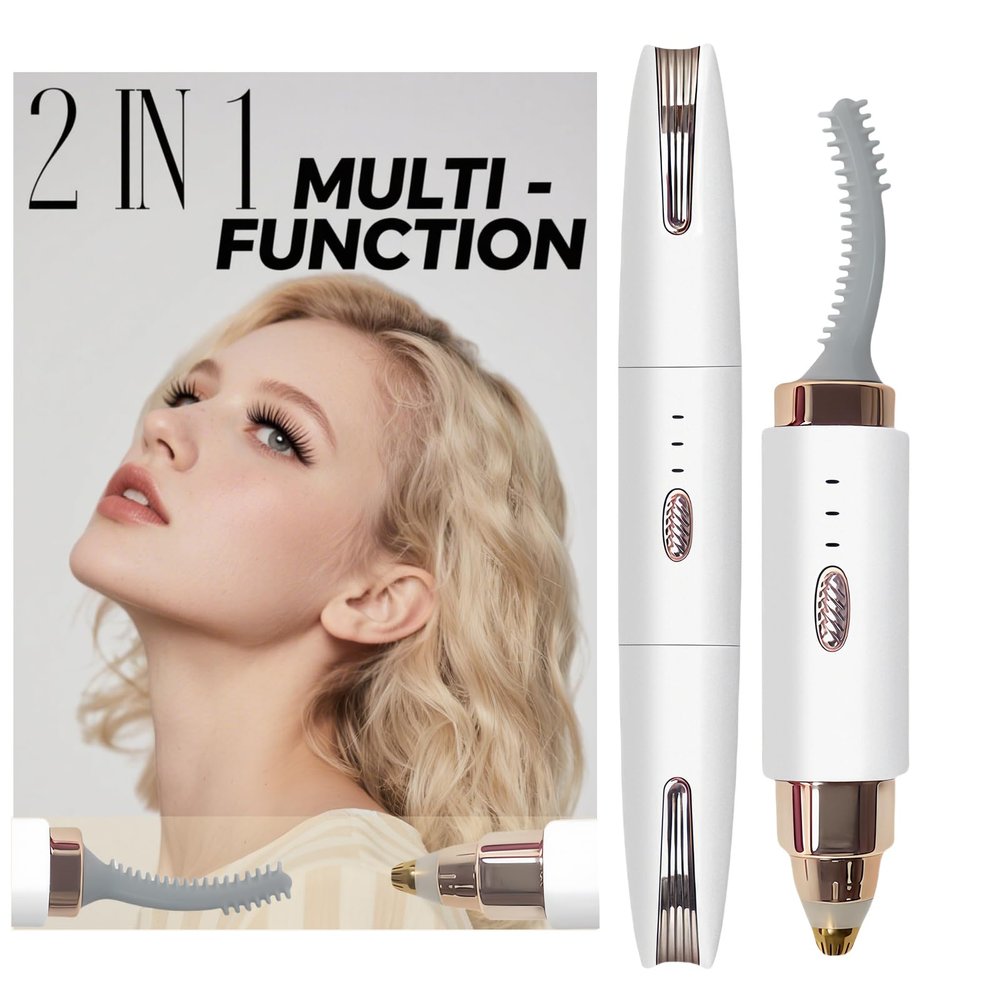 2025 Upgraded Heated Eyelash Curler - 2-in-1 USB Rechargeable Electric Eyelash Curler & Eyebrow Trimmer, Fast Heating in 6s, Anti-Burn Design, 24H Long-Lasting Effect, Perfect Gift for Women (White)