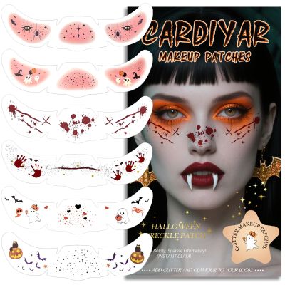 Glitter Freckles, 24PCS Glitter Freckles Face Tattoo, Sparkle Freckles for Women, Waterproof Gold Temporary Face Tattoos Glitter Glow Up Patches Makeup Patches (Halloween 6pcs)