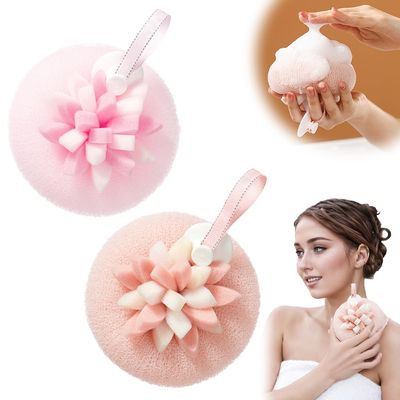 2025 New Sunflower Suction Cup Bath Ball, Bath Sponge Cleaning Brush Sponge Bath Ball, 2-in-1 Suction Cup Bath Balls Bath Accessories for Shower Exfoliating (Pink+Skin)