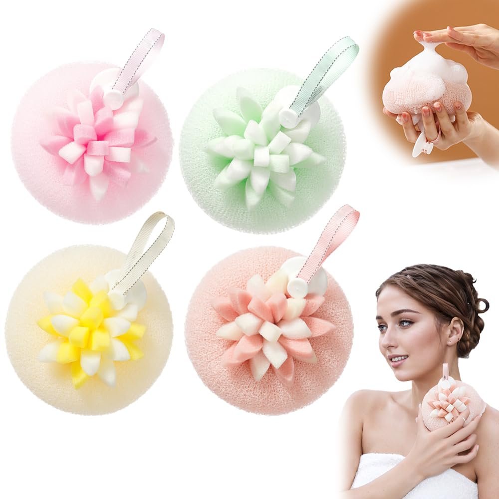 2025 New Sunflower Suction Cup Bath Ball, Bath Sponge Cleaning Brush Sponge Bath Ball, 2-in-1 Suction Cup Bath Balls Bath Accessories for Shower Exfoliating (Colorful)