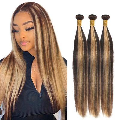 P4/27 Blonde Bundles Human Hair Straight Bundles 30 32 34 Inch Unprocessed Brazilian Virgin Hair Highlight Brown Straight 3 Bundle Human Hair Extensions 50 Gram Per Bundle