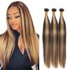P4/27 Blonde Bundles Human Hair Straight Bundles 30 32 34 Inch Unprocessed Brazilian Virgin Hair Highlight Brown Straight 3 Bundle Human Hair Extensions 50 Gram Per Bundle view 1
