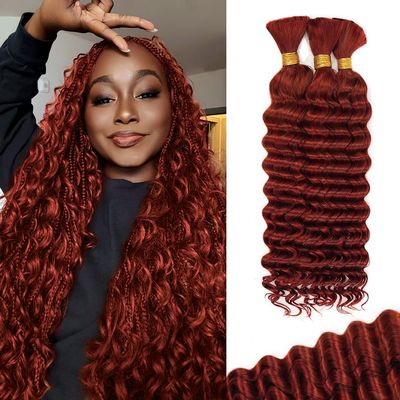 10 Inch Deep Wave Human Braiding Hair for Boho Braids 120g 3 Bundles/Pack Copper 350# 100% Unprocessed 12A Brazilian Virgin Human Hair Bulk, No Weft, Wet & Wavy Curly Extensions