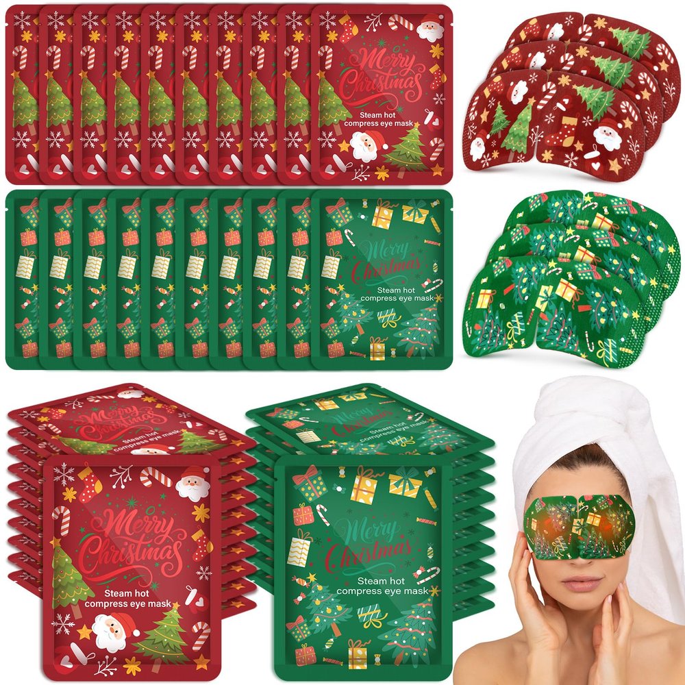 Bonuci 90 Pcs Christmas Steam Eye Masks Bulk for Dry Eyes Disposable Heating Eye Mask for Spa Sleep Warm Compress Stress Dark Circle Relief Puffiness and Relaxation Gifts Christmas Stocking Stuffer