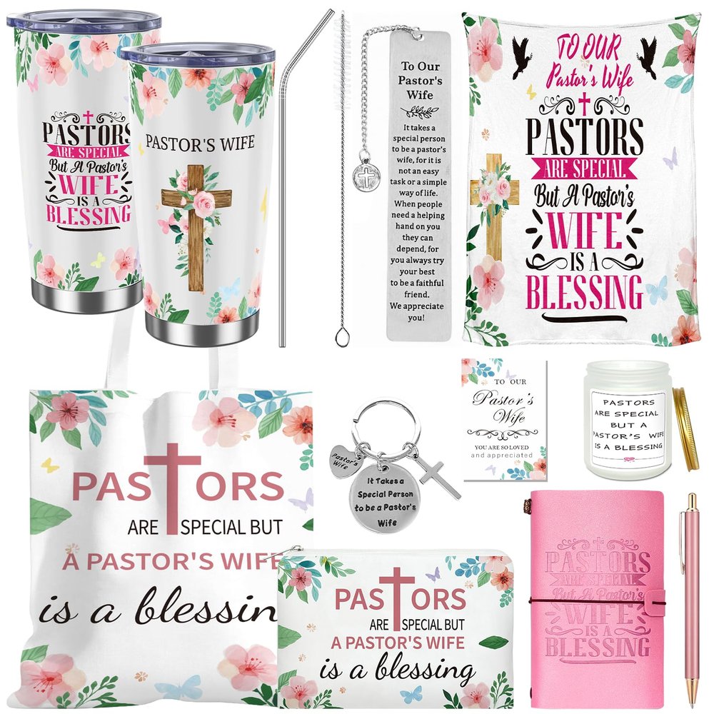 10 Pcs Christmas Pastor's Wife Appreciation Gifts Christian Religious Gifts with Blanket Christian Makeup Bag Tote Bag Pen Notebook Cup Aromatherapy Keychain Bookmarks Card Christmas Thank You Gift