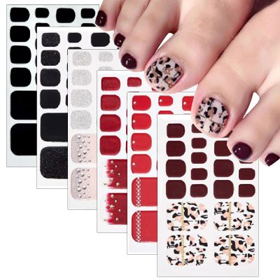 6 Pieces of Summer toenail Stickers French Diamond toenails Gradient self-Adhesive Full Stickers Ladies Flash Black and red toenails Design with Nail File