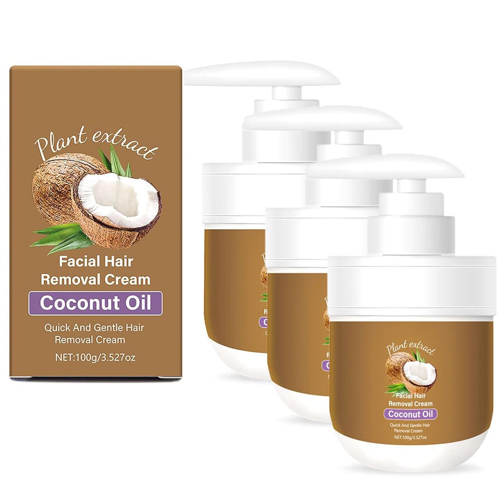 Coconut Oil Facial Hair Removal Cream, Face Hair Removal Cream for Women, Facial Depilatory Creams, Coconut Oil Based Gentle Body HairRemover Creams for Smooth Skin (3)