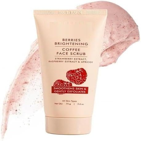 Berries Brightening Coffee Face Scrub, Exfoliating with Strawberry and Raspberry Extract, 2.6 oz