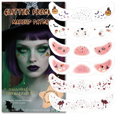 Glitter Freckles, Holographic Face and Body Glitter Tattoo Sparkle for Women Gold Glow Cosmetic Star Makeup Accessories for Festival Rave (6pcs Halloween)