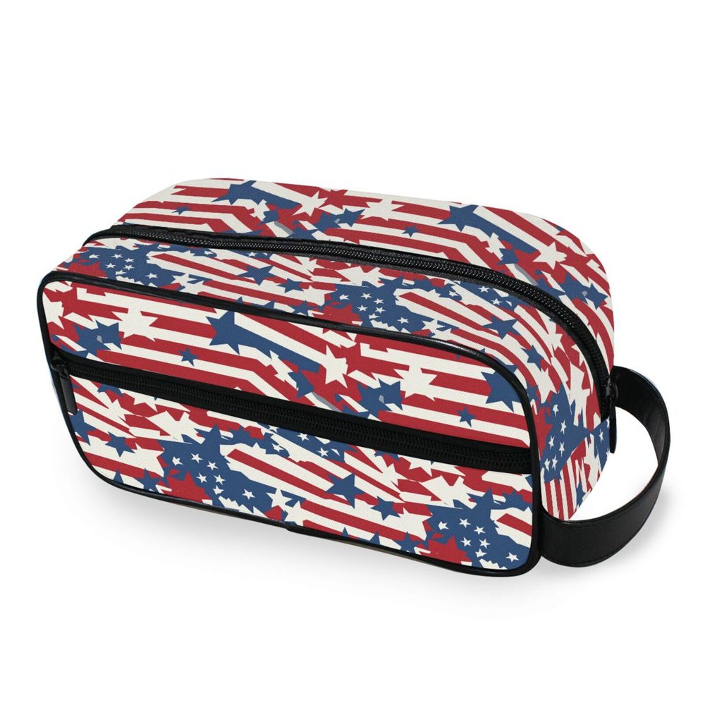 JUNZAN Usa Flags Travel Toiletry Bag for Men Hanging Dopp Kit Small Shaving Bags Red and Blue