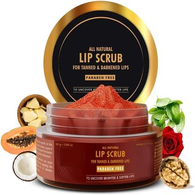 Natural Lip Scrub for Tanned & Darkened Lips, 0.88 oz, with Cocoa Butter, Brown Sugar, Shea Butter, Papaya