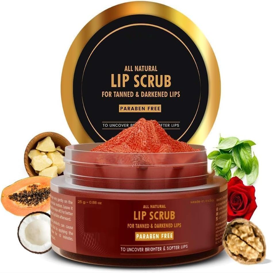 Natural Lip Scrub for Tanned & Darkened Lips, 0.88 oz, with Cocoa Butter, Brown Sugar, Shea Butter, Papaya