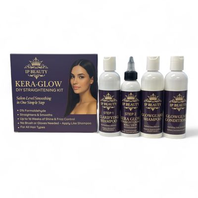 Kera-Glow DIY Hair Straightening Kit Formaldehyde-Free Keratin Treatment for Long-Lasting Frizz-Free, Smooth, Shiny Hair Salon Results at Home Easy Application