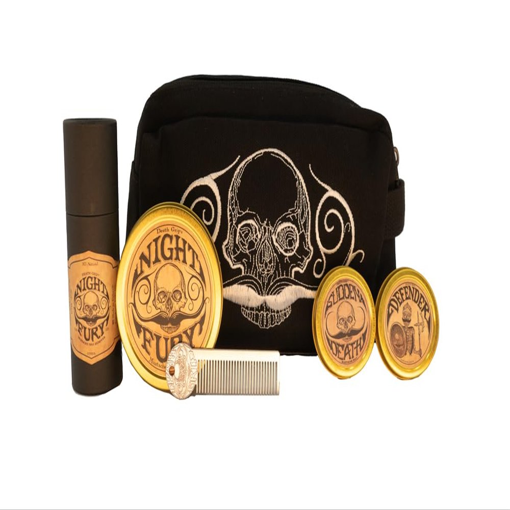 Mustache Balm for Men & Mustache Protector  Natural Styling & Conditioning Grooming Kit  Soften & Shape Facial Hair 2oz  Death Grip (Mustache Gift Set)