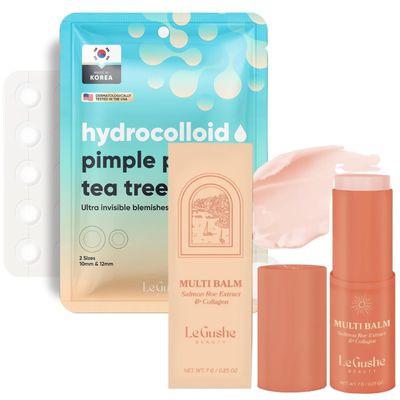 LE GUSHE Korean Pimple Patches & Face Balm Stick Bundle - 132 Dots Pimple Patches with All-in-One Face Balm Stick