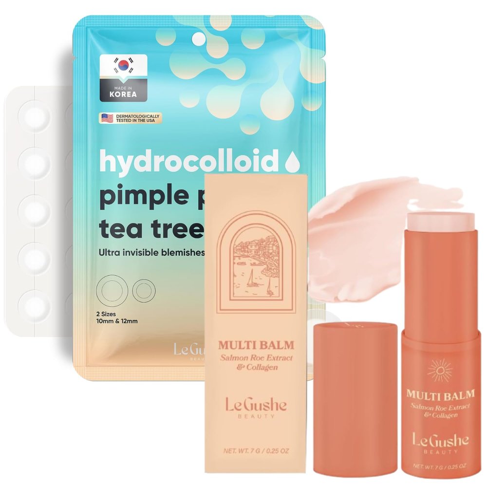 LE GUSHE Korean Pimple Patches & Face Balm Stick Bundle - 132 Dots Pimple Patches with All-in-One Face Balm Stick