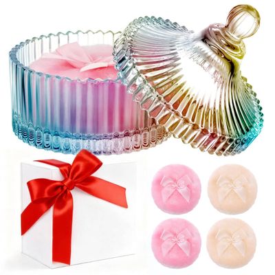 5 Pcs Extra Large Body Powder Puff and Container Set  5.43" Oversize Crystal Powder Container | 3.54" Ultra-Soft Velour Puff, Washable & Reusable, Ideal for Face/Body Glitter & Wet/Dry Makeup