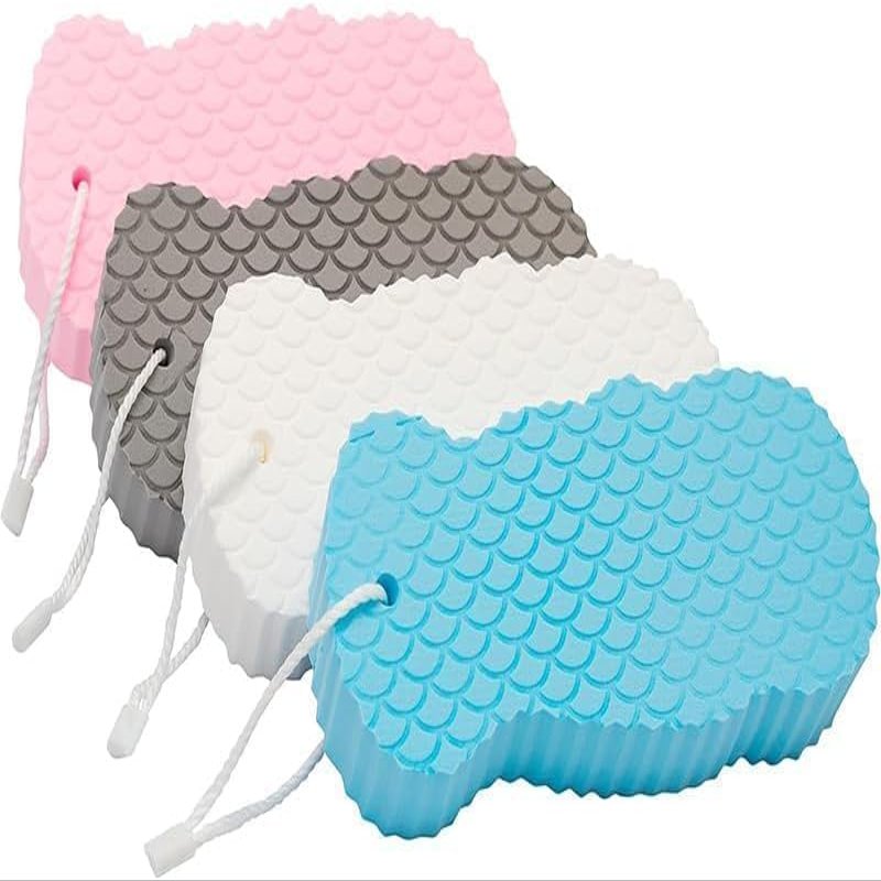 3D Super Soft Exfoliating Bath Sponge, Embossing Shower Exfoliator (4 Pack)