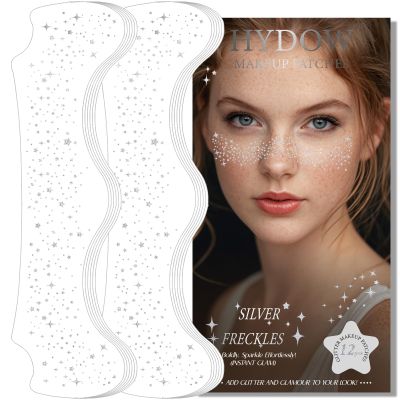 Glitter Freckles, Holographic Face and Body Glitter Tattoo Sparkle for Women Gold Glow Cosmetic Star Makeup Accessories for Festival Rave (12pcs Silver)