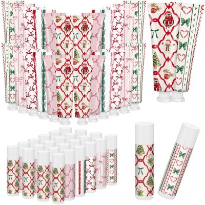Dansib 48 Pcs 24 Sets Christmas Hand Cream and Lip Balm Bulk Gift Set, 6 Scents Coquette Bow Christmas Stocking Stuffer Travel Size Hand Lotion Lip Care Holiday Party Favor for Women Staff Coworker
