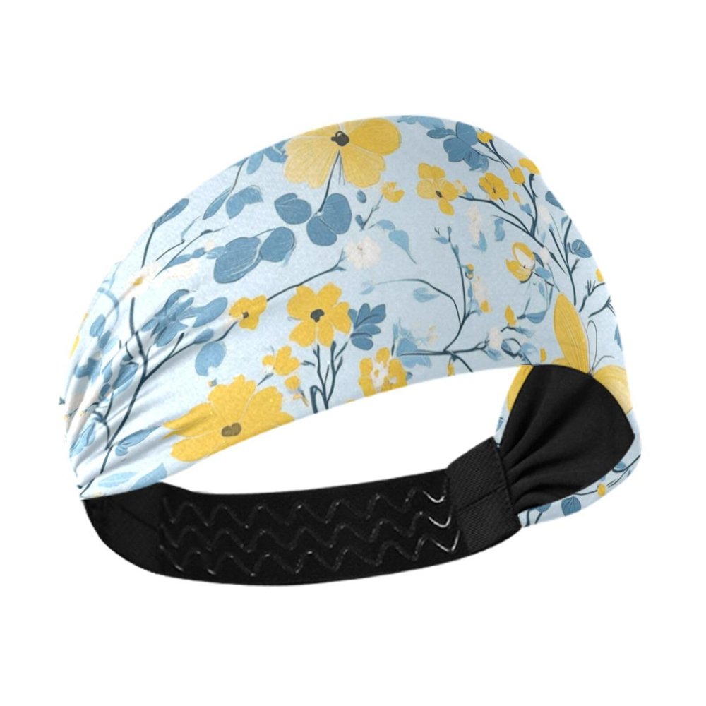 Amooorous Multi-small Flowers Butterflies Yellow and Light Blue no slip fashion headbands Stretchy tennis sweatbands for basketball hiking washing face cintas para el cabello