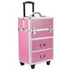 4 Tier Rolling Make Up Train Cases,Aluminum Cosmetic Makeup Case Tattoo Box,Lockable Cosmetic Train Case,Cosmetology Display Suitcase,with Extendable Trays,for Nail Tech Hairstylist Barber (Pink) view 1