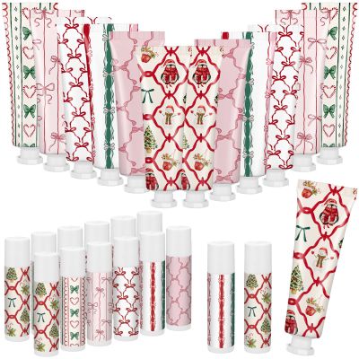 Dansib 24 Pcs 12 Sets Valentine's Day Hand Cream and Lip Balm Bulk Gift Set, 6 Scents Coquette Bow Valentine's Day Travel Size Hand Lotion Lip Care Gift for Women Staff Coworkers