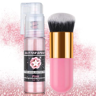 AWCCXMYM Body Glitter Spray Sparkle Hairspray Highlighter Glitter Shiny Spraay for Hair and Body,Face Glitter Powder for Halloween,Christmas,Concert Accessories Party Body Makeup(Pink)