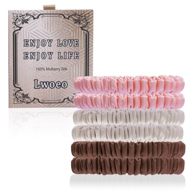 22 Momme 6PCS 100% Mulberry Silk Hair Ties Small Silk Scrunchies for Women Girls Curly Thick Thin Hair .Women's Black Cute Satin Sleepy Bulk Hair Tie Scrunchie Sleep Style 14