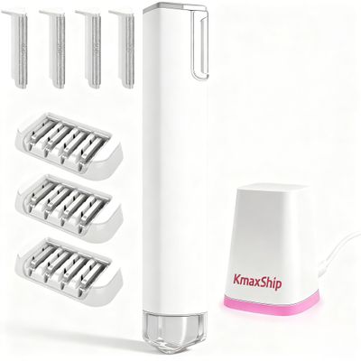 KmaxShip 2-in-1 Dermaplaning Tool Ultra+ for Women Face, Facial Hair Remover with 4 Microsmooth Exfoliation Tips & 12 Dermaplaning Blades, Peach Fuzz Remover Razor & Face Exfoliator