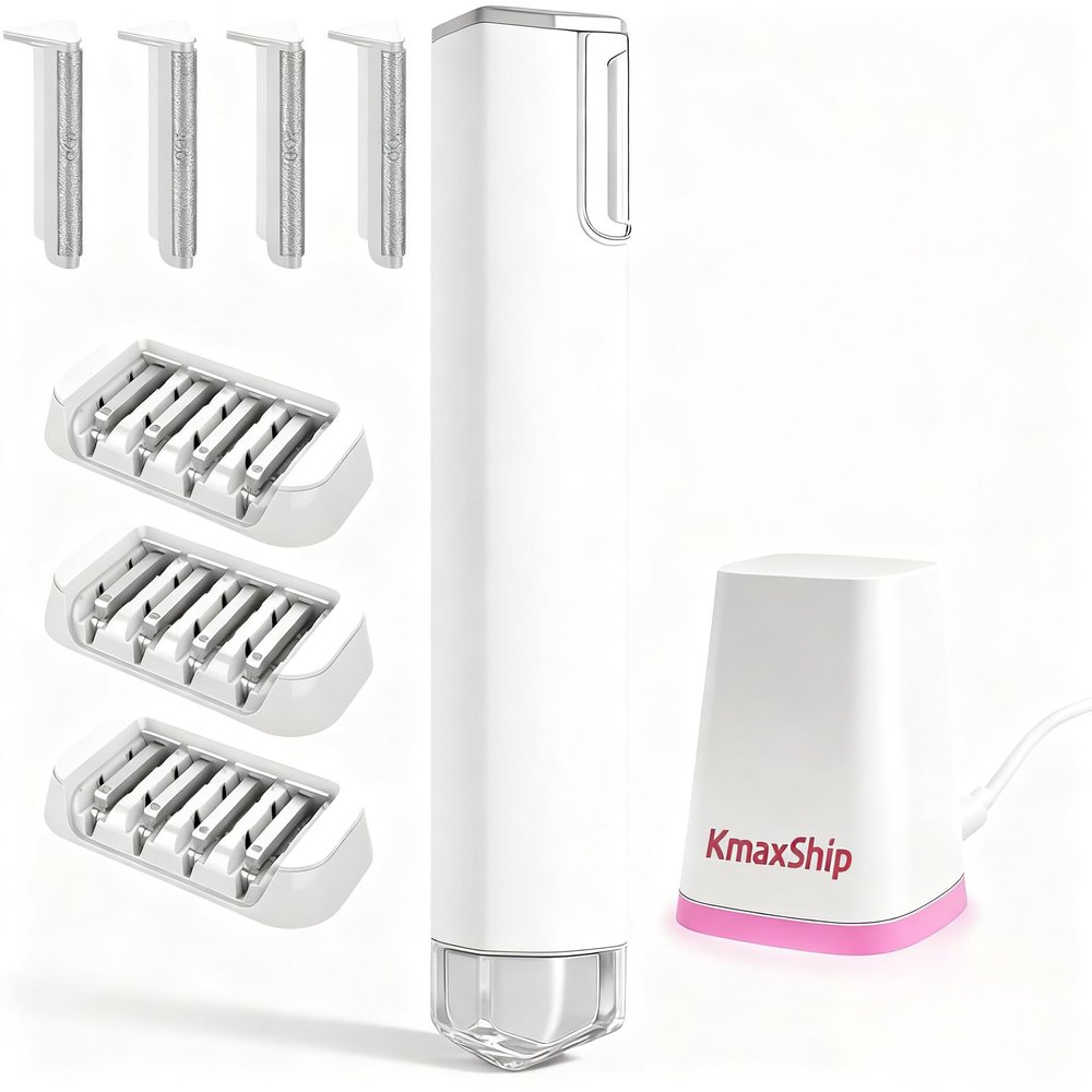 KmaxShip 2-in-1 Dermaplaning Tool Ultra+ for Women Face, Facial Hair Remover with 4 Microsmooth Exfoliation Tips & 12 Dermaplaning Blades, Peach Fuzz Remover Razor & Face Exfoliator