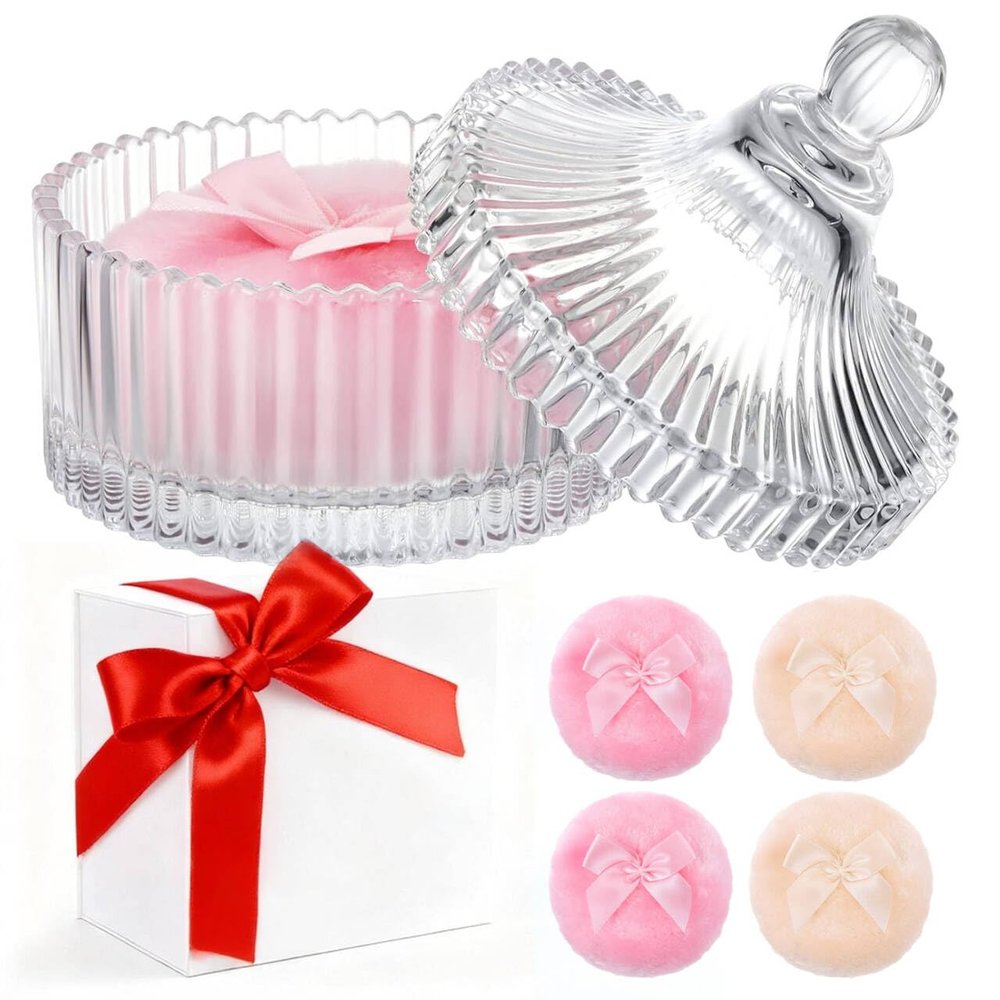 5 Pcs Extra Large Body Powder Puff and Container Set  5.43" Oversize Crystal Powder Container | 3.54" Ultra-Soft Velour Puff, Washable & Reusable, Ideal for Face/Body Glitter & Wet/Dry Makeup