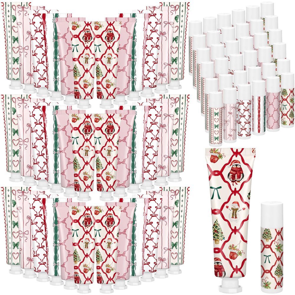 Dansib 72 Pcs 36 Sets Valentine's Day Hand Cream and Lip Balm Bulk Gift Set, 6 Scents Coquette Bow Valentine's Day Travel Size Hand Lotion Lip Care Gift for Women Staff Coworkers