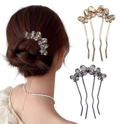 2 PCS Butterfly Hair Side Comb, Rhinestone Hair Clip, Vintage Accessory Decor Hairpin for Women, Bun Chignon Up-Do Styling Wedding Brides